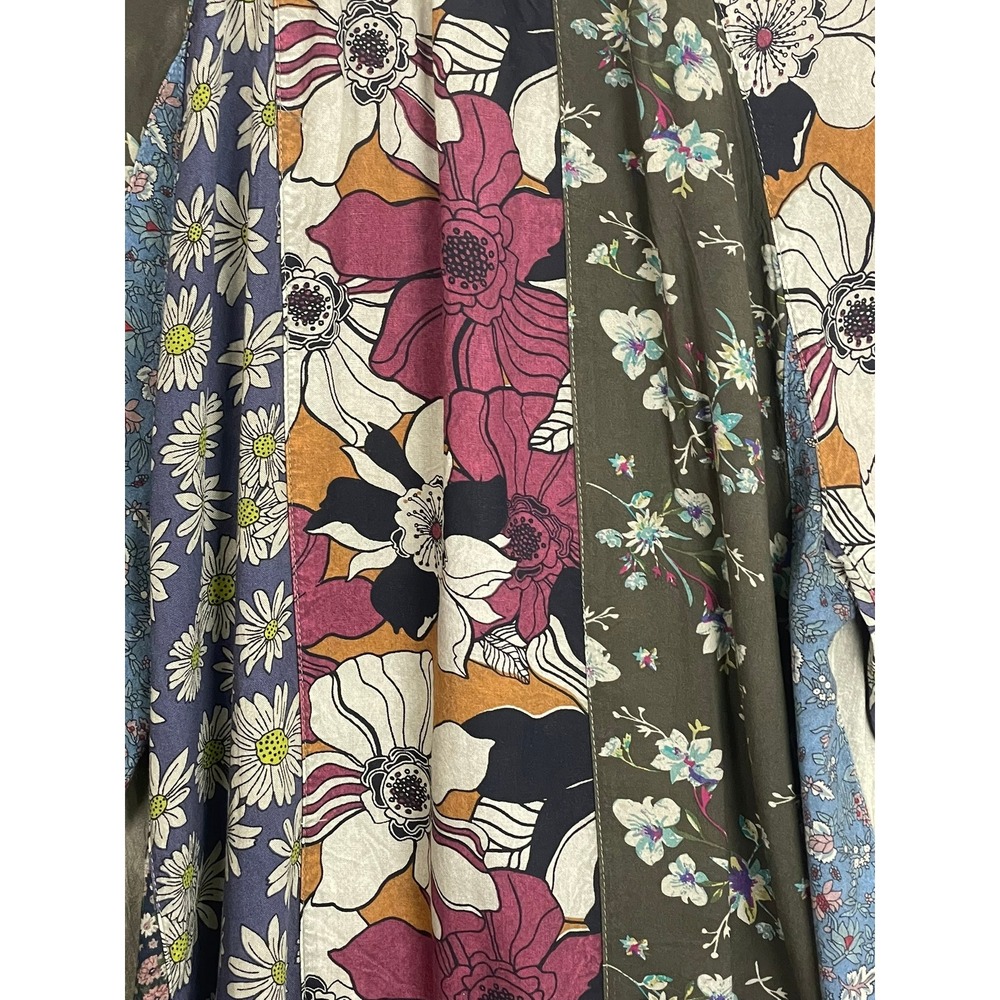 Young Threads Est Med-Large Boho Sage Floral Patchwork Embroidered Bell Sleeve - Picture 13 of 16